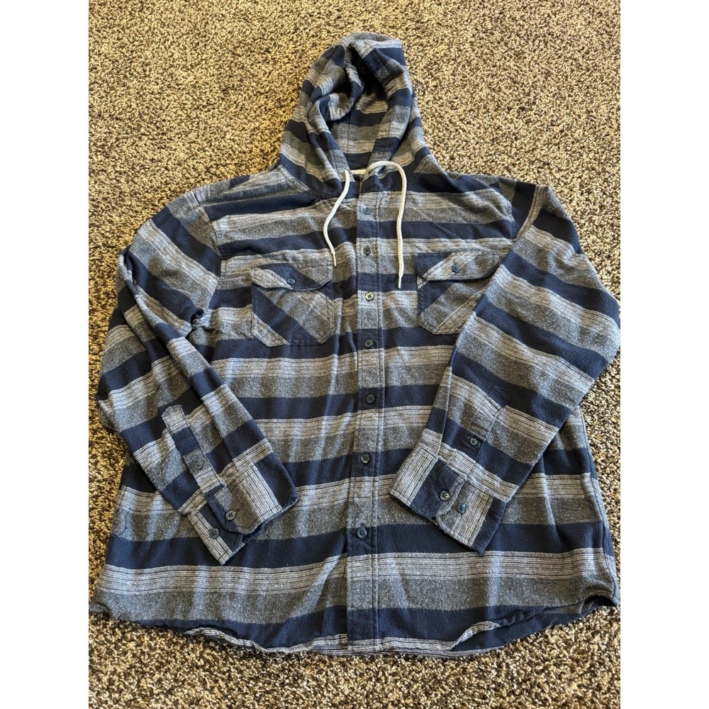 RSQ Men's Button Up Long Sleeve Shirt With Hood Blue Gray 2XL